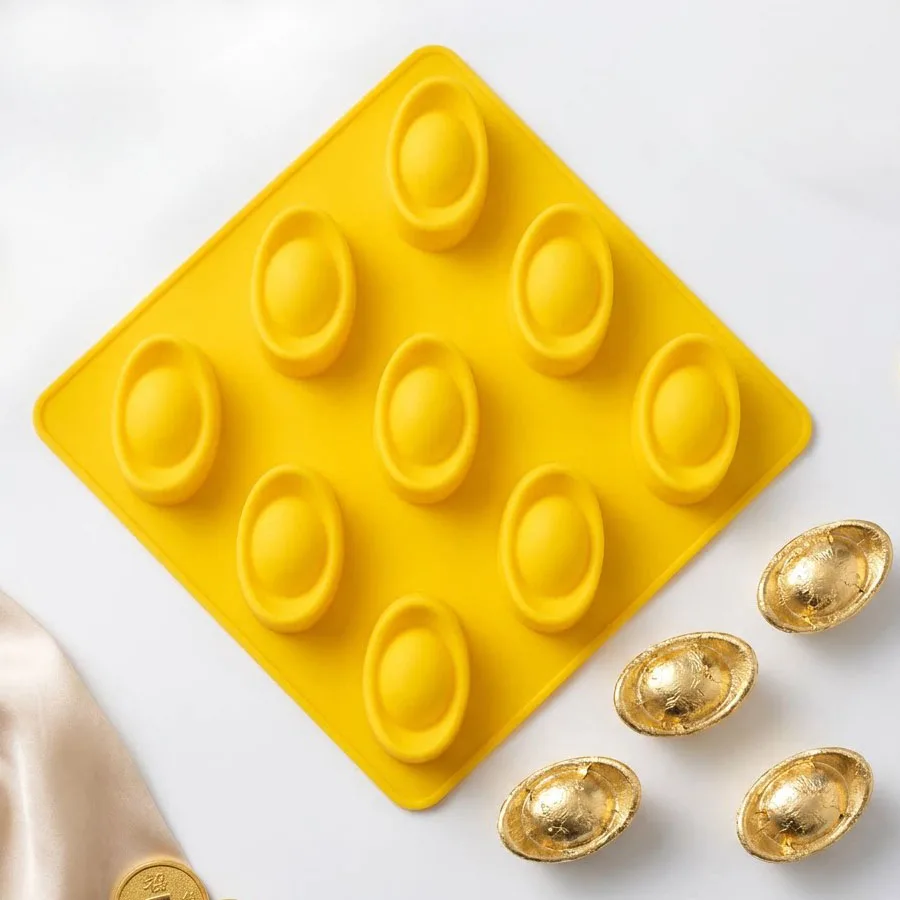 9-Cavity Silicone Mold for DIY Handmade Soap Chocolate & Ice Cubes High Temp Resistant Clay Baking Mold for Ingot Shapes