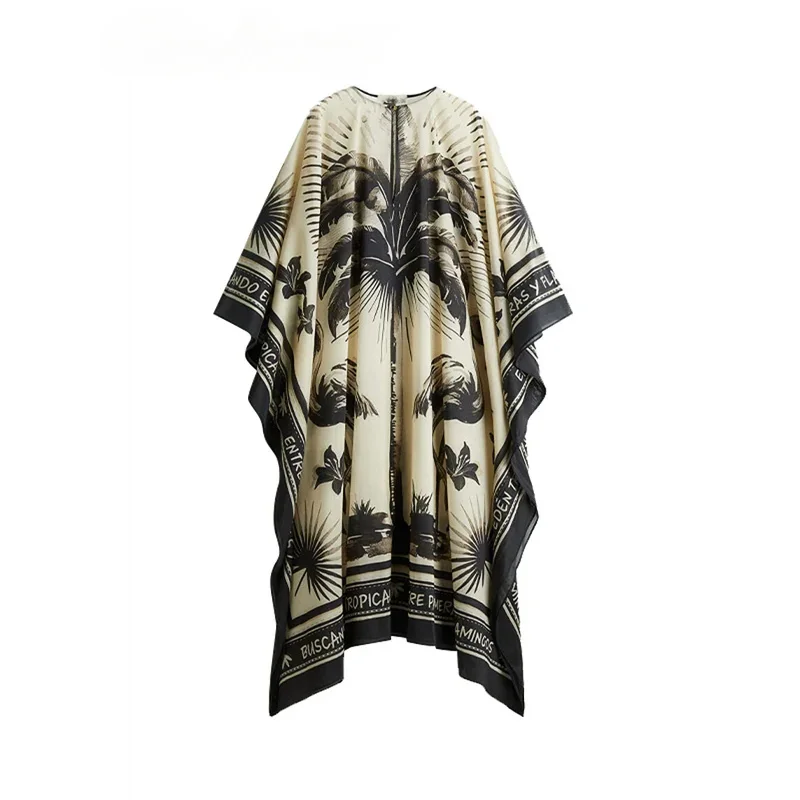 Bonny Fashion Print Pleated Long Dresses Women Party O-neck Full Sleeve Female Holiday Dresses 2025 Summer Lady Elegant  Robes