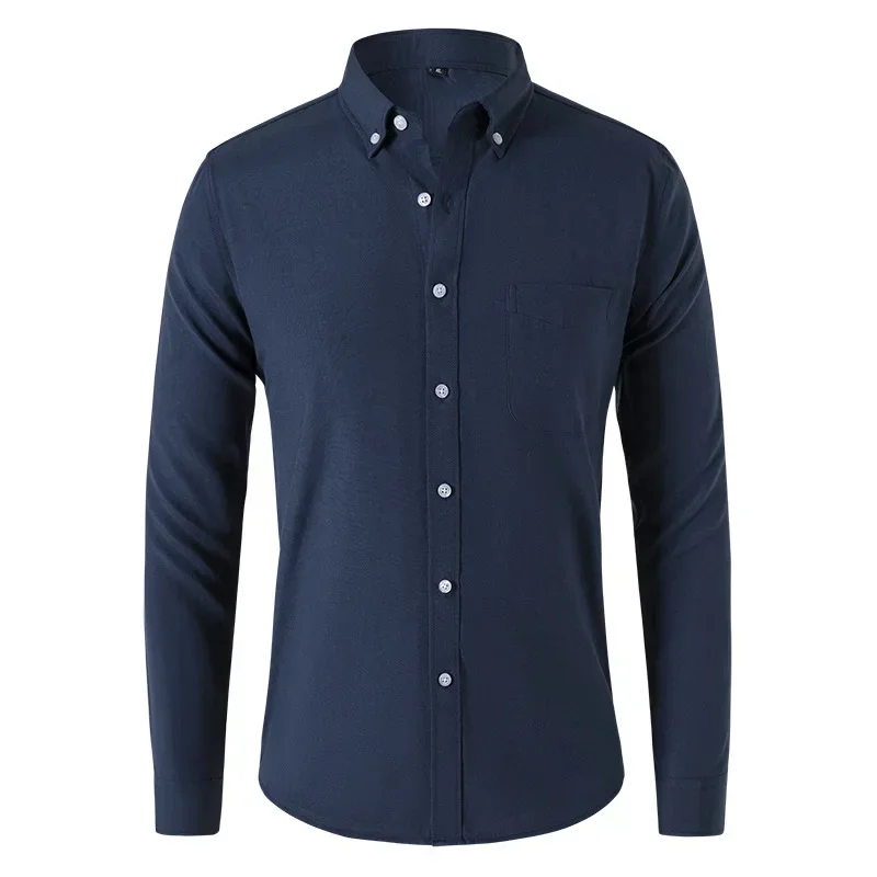 

2023 New Men's Oxford Textile Shirt Men's Fashion Solid Long Sleeve Casual Shirt