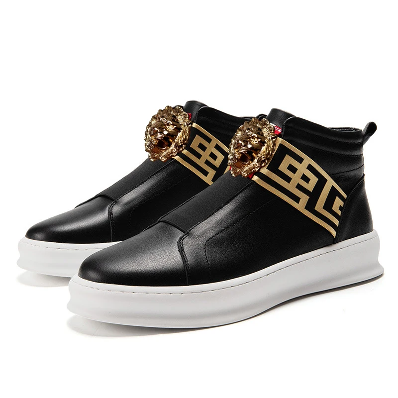 Men\'s casual shoes head layer cowhide leather casual shoes sneakers high top daily skate shoes Italian style
