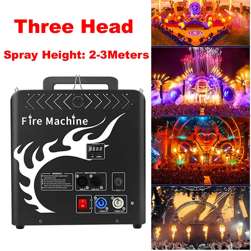 three head fire flame machine control stage lighting lanca chamas para disco dj festival de musica halloween party show dmx512 300w 01