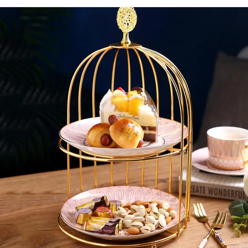 8-inch Tableware Phnom Penh Double Ceramic Plate Nordic Geometric Striped Tray Household Round Snack Dish Bird Cage Cake Stand