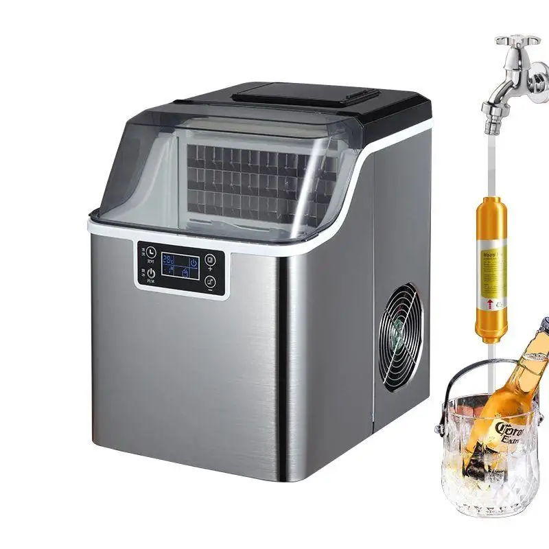 Commercial Electric Ice Maker Automatic Add Water Bullet Round Block Ice Cube Generator Machine 30/35KG/24H Milk Tea Coffee Shop