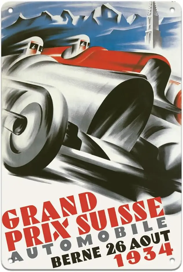 Pacifica Island Art 1934 Grand Prix - Bern Switzerland - Vintage Car Racing Poster - 8 x 12 inch Vintage Metal Tin Sign sig sign