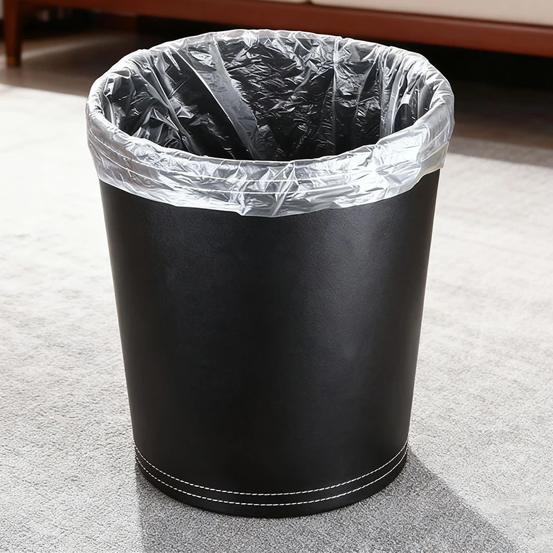 Leather Trash Can Modern Household Waste Bins Office Bedroom Living Room Wastebasket Kitchen Garbage Cleaning Accessories