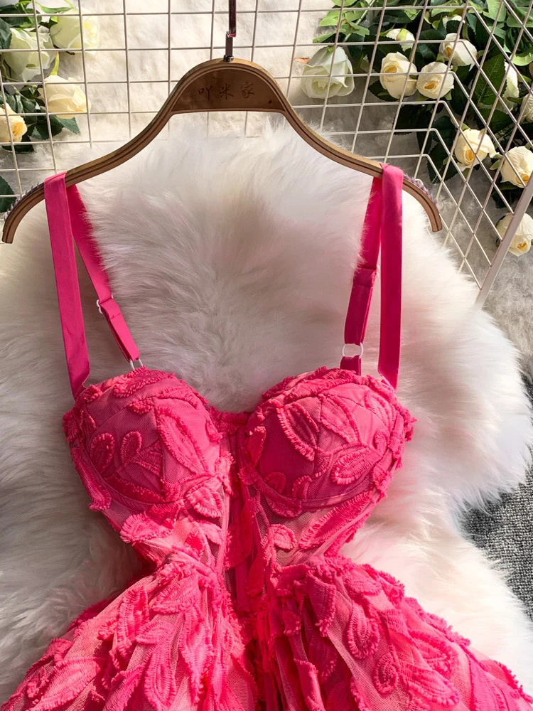 Romantische Zoete Agel 2025 Nieuwe Sle Damesjurk met Strapl Bustier Top en 3D Bloemen Design Hoge Taille A-lijn Midi Dr