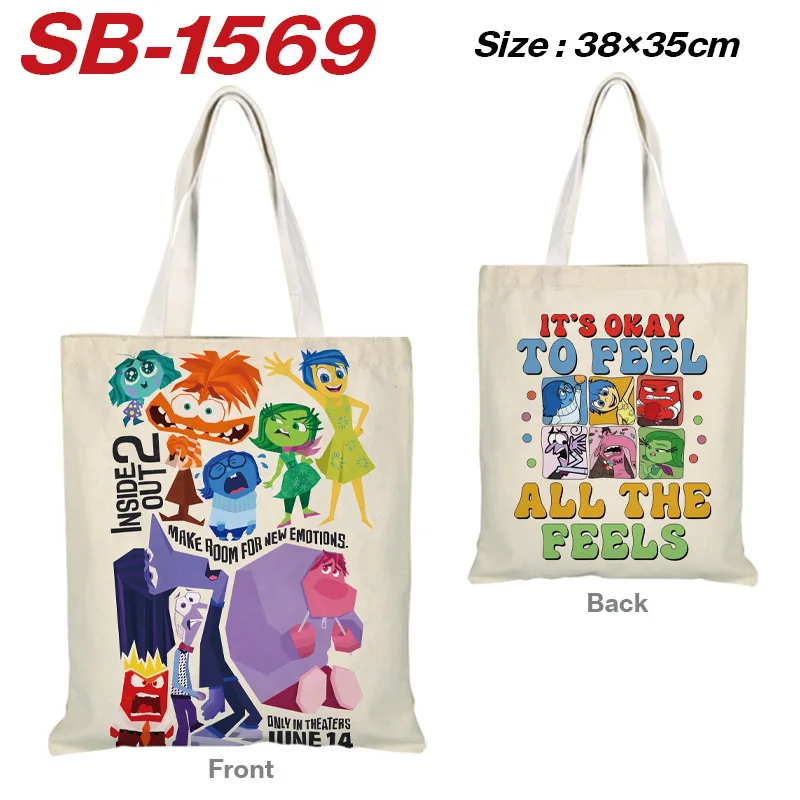 Inside Out 2 Disney Tote Bag stampa a colori borse di tela Shopping Handbag borsa a tracolla da donna borse riutilizzabili per cartoni animati