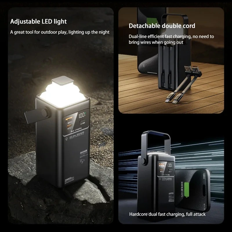باور بانك 22.5 وات شحن سريع باور بانك 50000 مللي أمبير 4 في 1 كابل آيفون هواوي سامسونج للتخييم في الهواء الطلق محمول مع مصباح يدوي #4