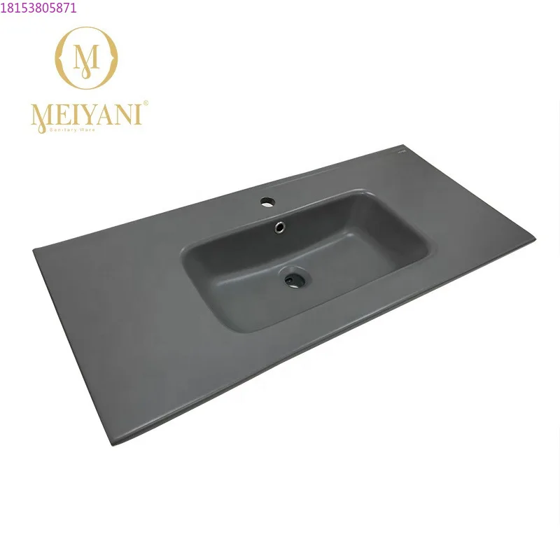 Simple ceramic table basin black matte thin edge cabinet basin semi-embedded winter melon single hole