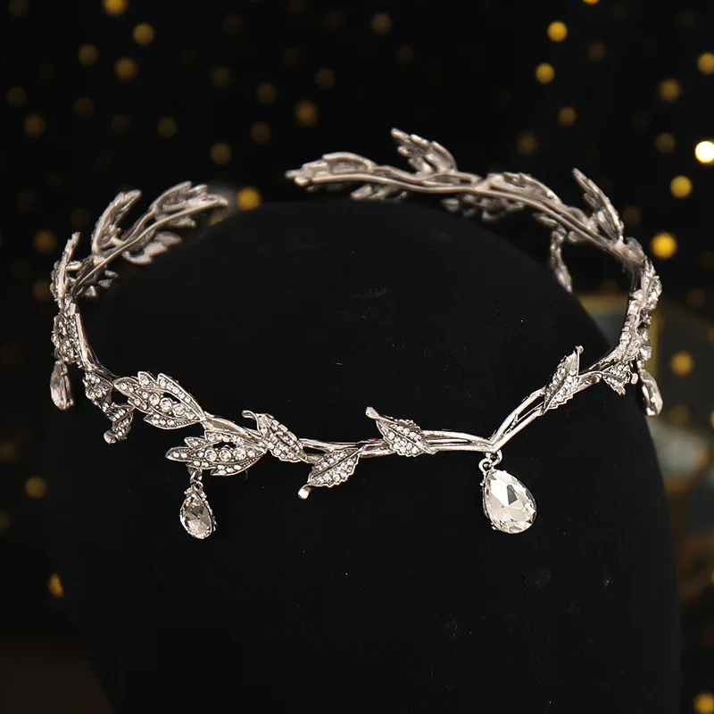 Classic Gold Plated Copper Hairband Headpiece Crown Tiara Headdress Roman Goddess Greek Water Drop Bridal Wedding Jewelry