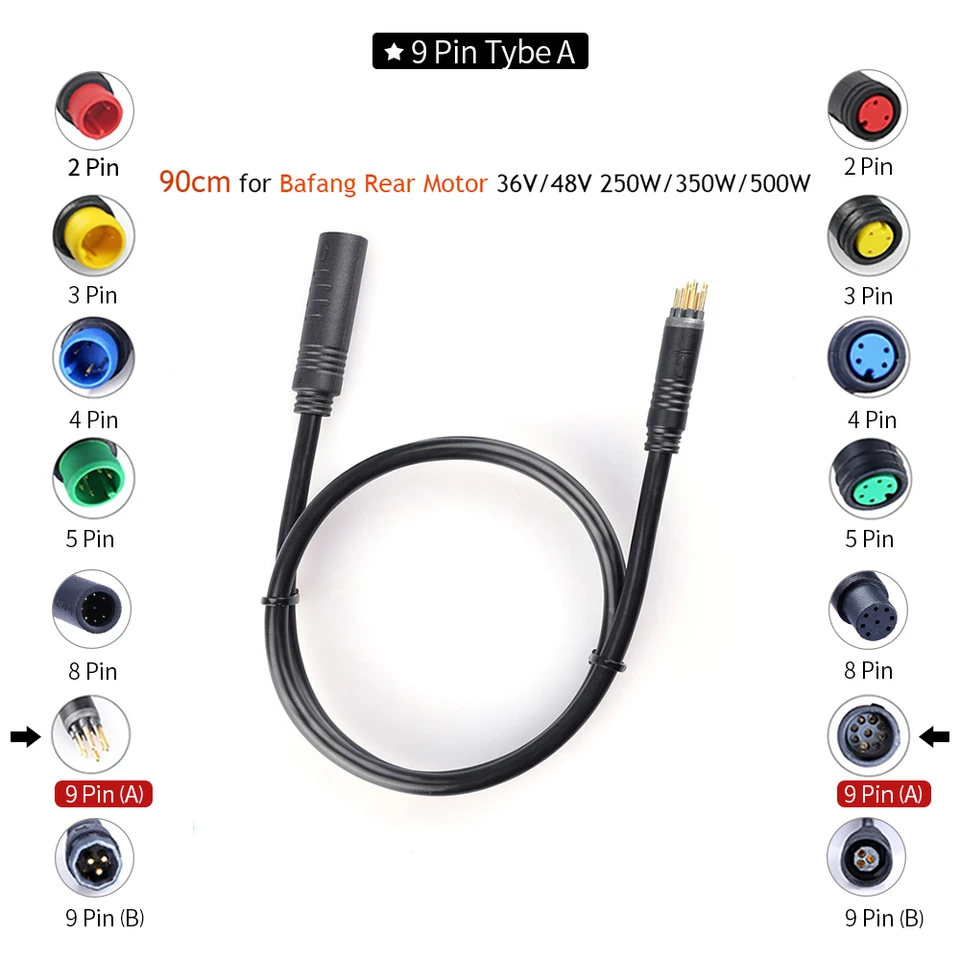 9Pin Extension Cable For BAFANG 8FUN Hub Rear Front Motor 36V 48V