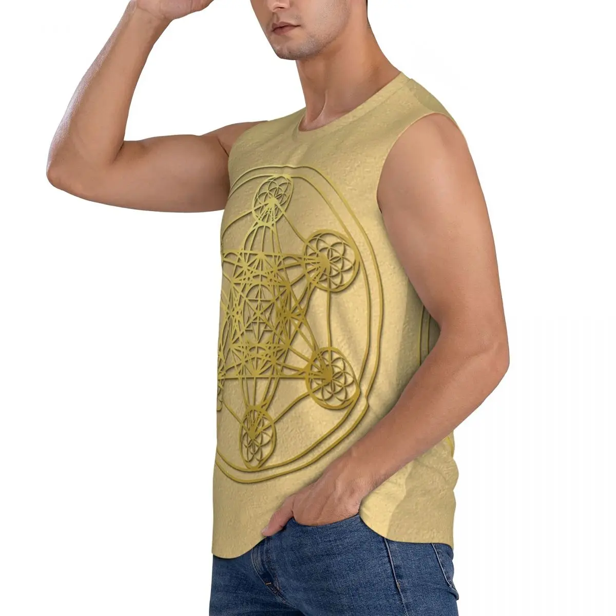 Metatron Cube Sacred Mandala Healing Amulet Men Sleeveless Tank Tops Quick Dry Breathable Gym Fitness Running Summer Sport Vest