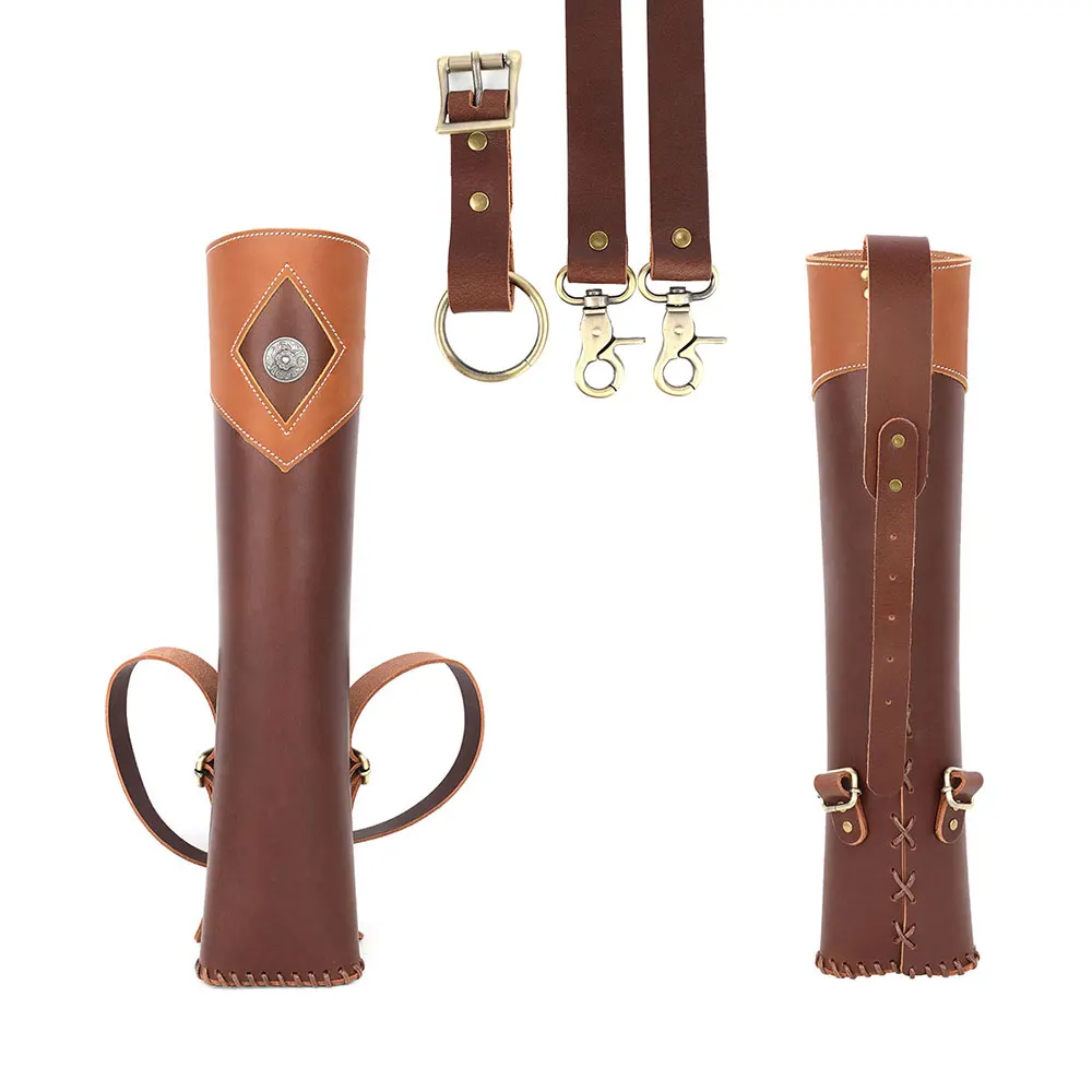 

Archery Brown Arrow Quiver Leather Portable Shoulder Bag Adjustable Strap Can Hold about 20pcs Arrows Hunting Shooting Accessory