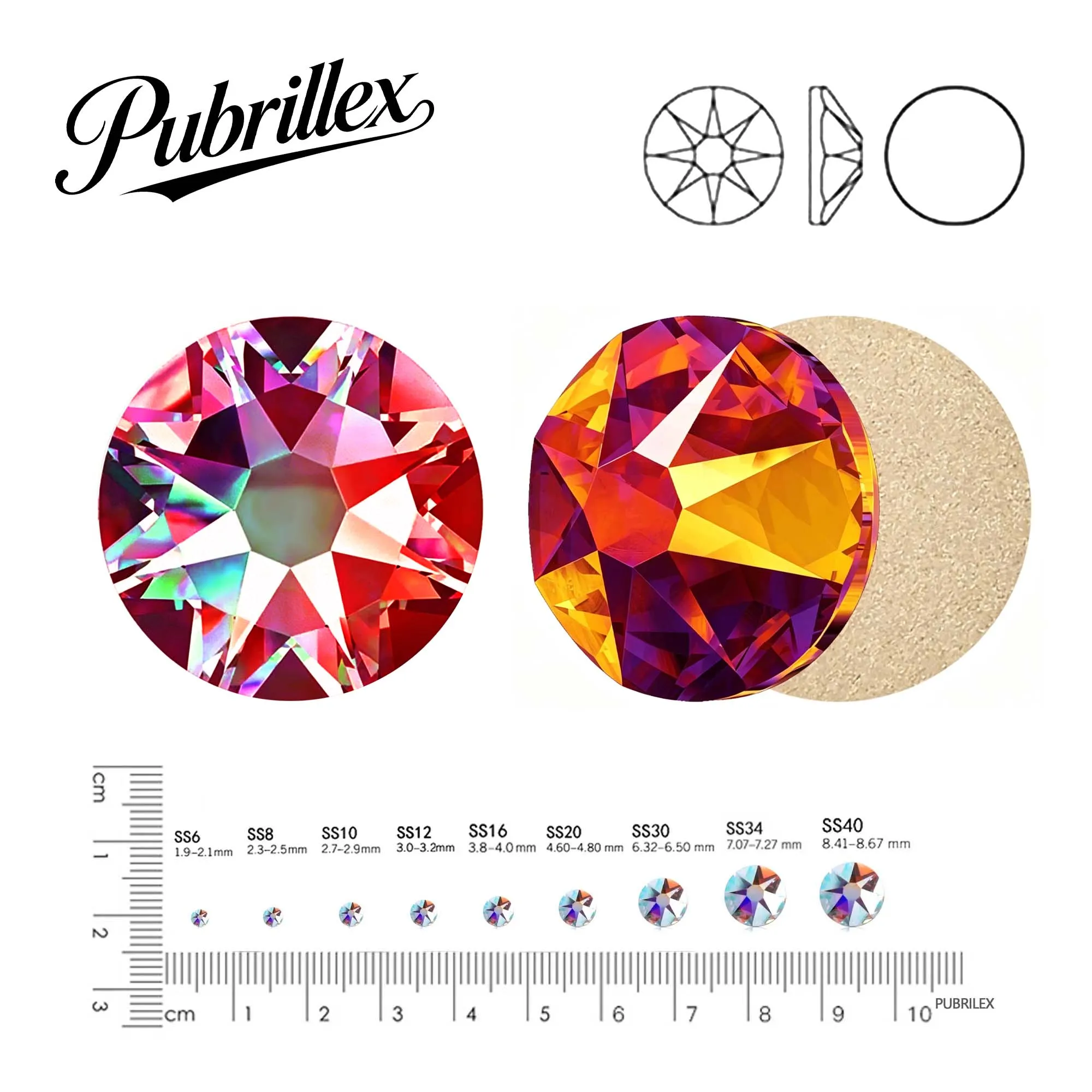 

PUBRILEX Red Volcano Xirius Strass Flatbase Glass Rhinestones Glue On Glitter Crystal For Nail Art Garment Crafts Decoration