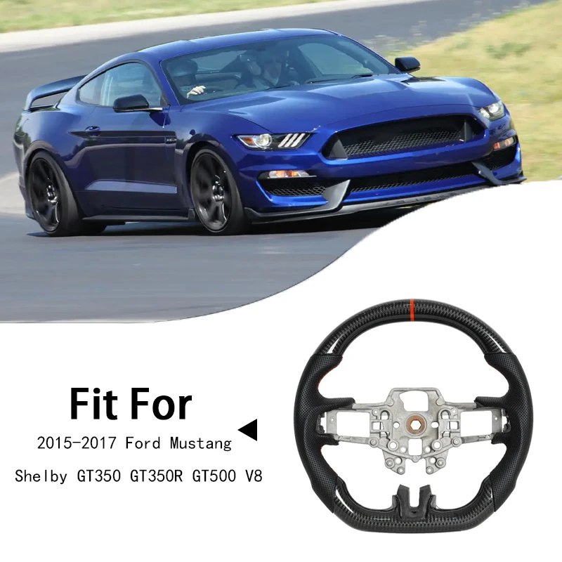 Carbon Fiber Flat Bottom Steering Wheel Perforated Leather For Ford Mustang 2015-2017 Shelby GT350 GT350R GT500 V8 Racing Wheel