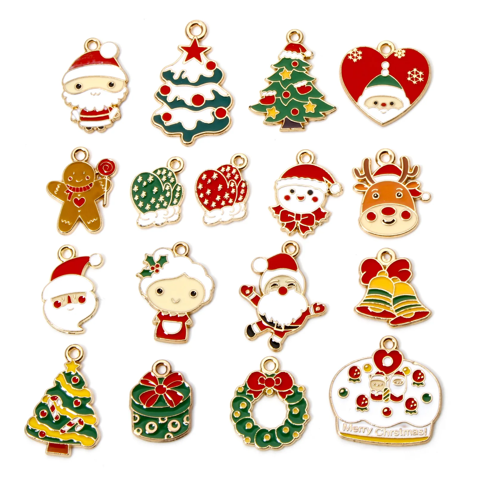 20pcs Christmas Colorful Enamel Charms Gold Plated Zinc Alloy Santa Head Pendants for Jewelry Making 20x13mm
