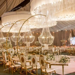 3/4/5pcs) Party Stage Christmas Decoration Led Gold Metal Frame Flower Backdrop Stand With Light Wedding Arch