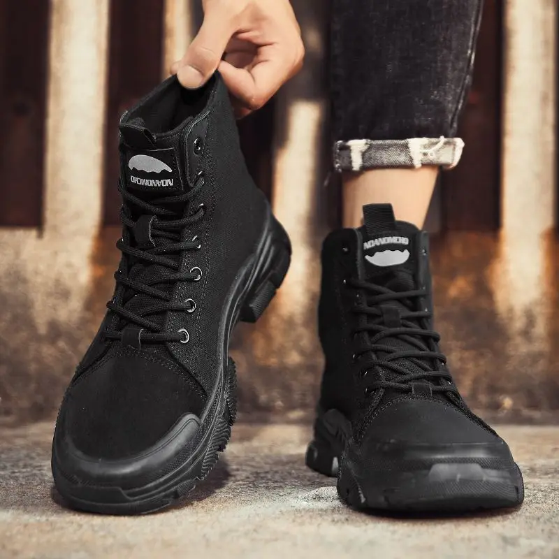 

Новинка 2023 года, мужские высокие парусиновые ботинки для пустыни, дышащая уличная рабочая обувь на толстой подошве, универсальная весенне-осенняя обувь на шнуровке