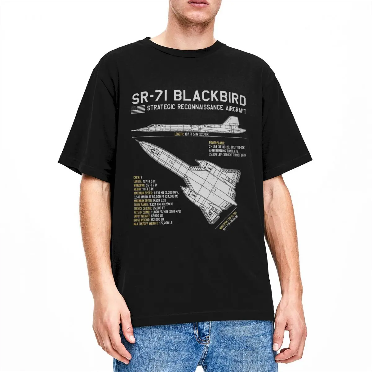 Vintage SR-71 Blackbird US Aircraft Plane USAF Blueprint T Shirt Men Women\'s Cotton Tee Shirt Classic Tops