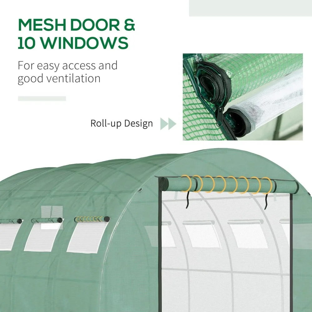 13' x 10' x 6,5' begehbares Tunnelgewächshaus mit 2 Netztüren mit Reißverschluss und 10 Netzfenstern, verbesserte Gartenpflanze Hot H