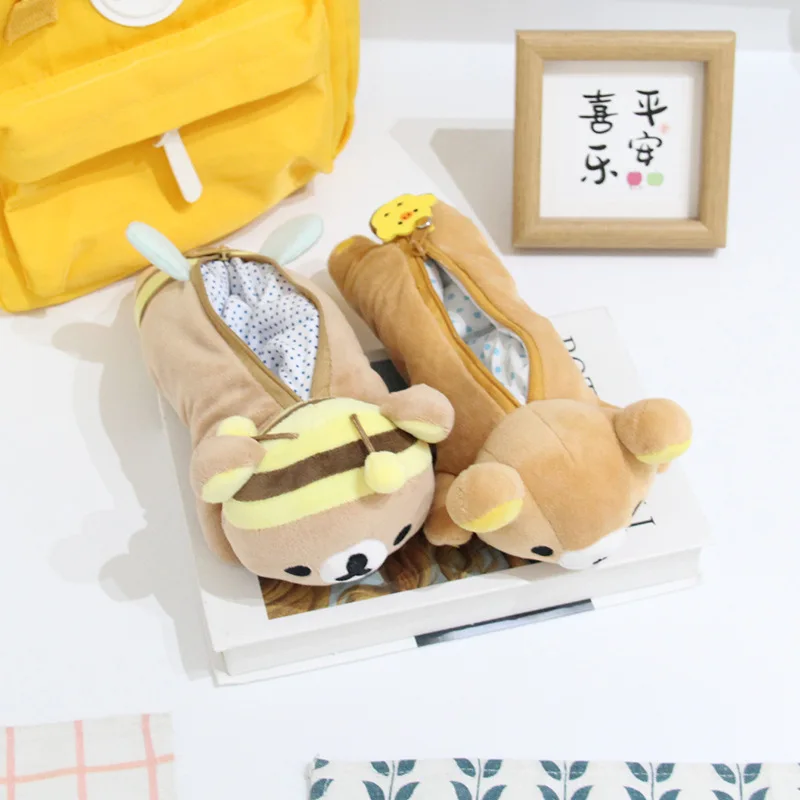 Rilakkuma Plushes مقلمة لطيفة الاسترخاء الدب طالب العودة إلى المدرسة القرطاسية أكياس جديدة للأطفال تخزين حقيبة أقلام الأطفال هدية