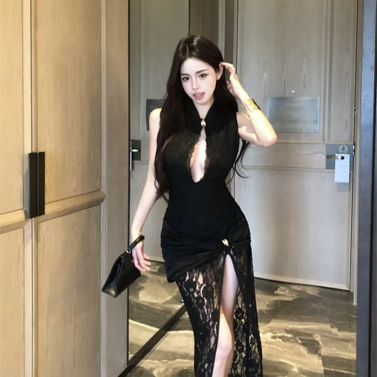 Lungo Svel scava fuori pizzo dimagrante spacco laterale Dr Primavera Autunno New Sle Donna Faion Ele Maxi Dr