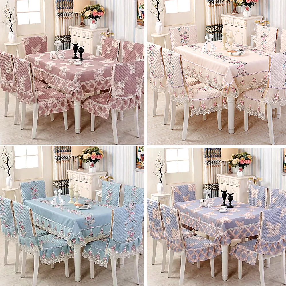 

European Jacquard Quilted padded dining chair cushion tablecloth set High quality tablecloth chair cover Table decoration kit