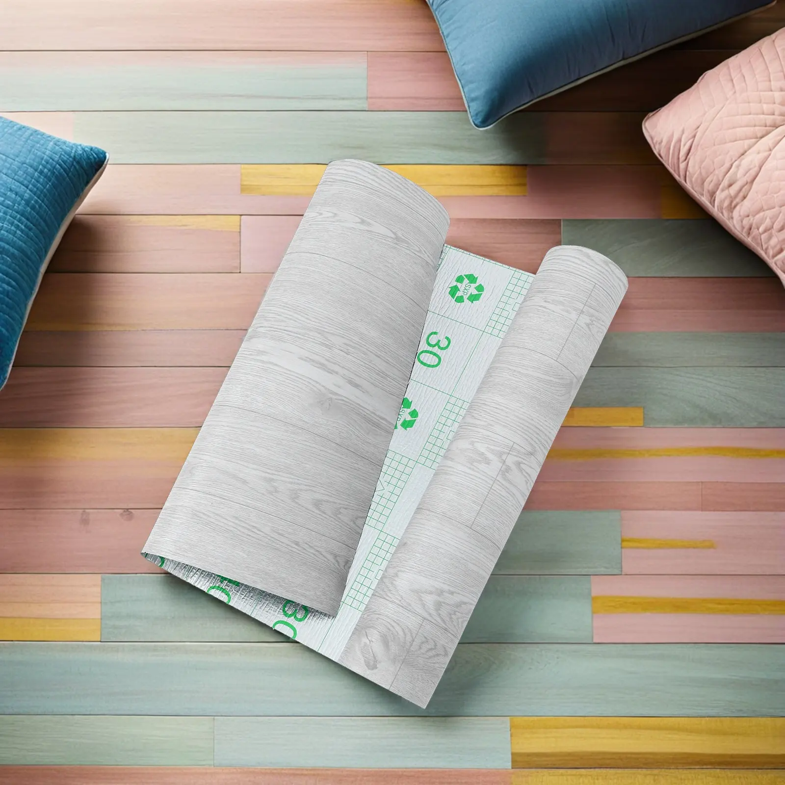 1 Roll Self Adhesive PVC Flooring Peel and Stick Floor Tiles Easy DIY Waterproof Marble Floor Sticker Home Office Commercial