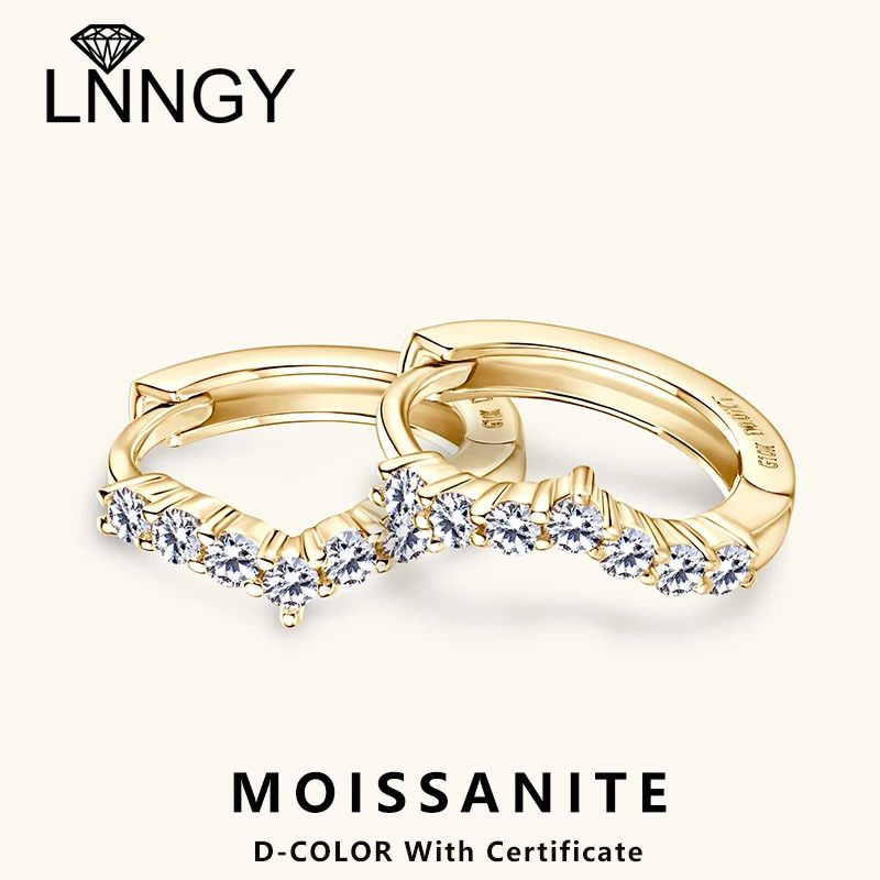 

Lnngy 10K Solid Gold V-shape Earrings Certified 1.3mm Moissanite Hoop Earring For Women Exquisite Engagement Jewely Gift