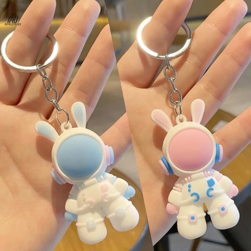 Space Rabbit Astronaut Key Chain Cartoon Pendant PVC Key Ring Bunny Backpack Accessories Jewelry Gift