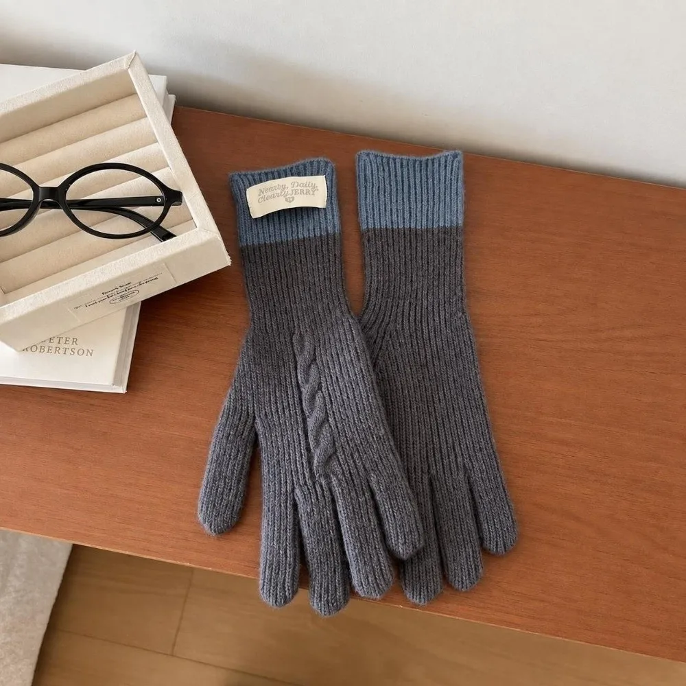 Casual Polyester Cable Knitted Gloves Warm Lining One Size Fit Full Finger Gloves Stretchy Touch Screen Winter Gloves For Unisex