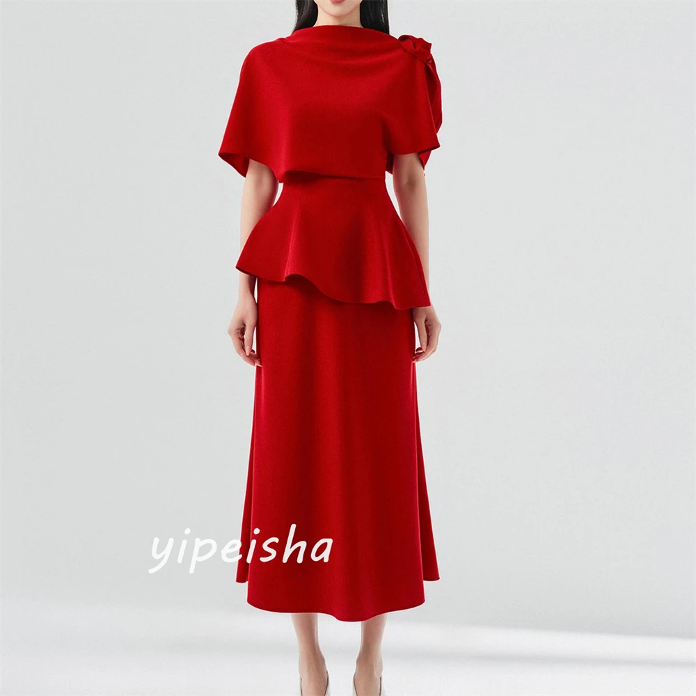  Evening  Sexy Casual  Jersey Ruched Party A-line High Collar Bespoke Occasion Gown Midi Dresses