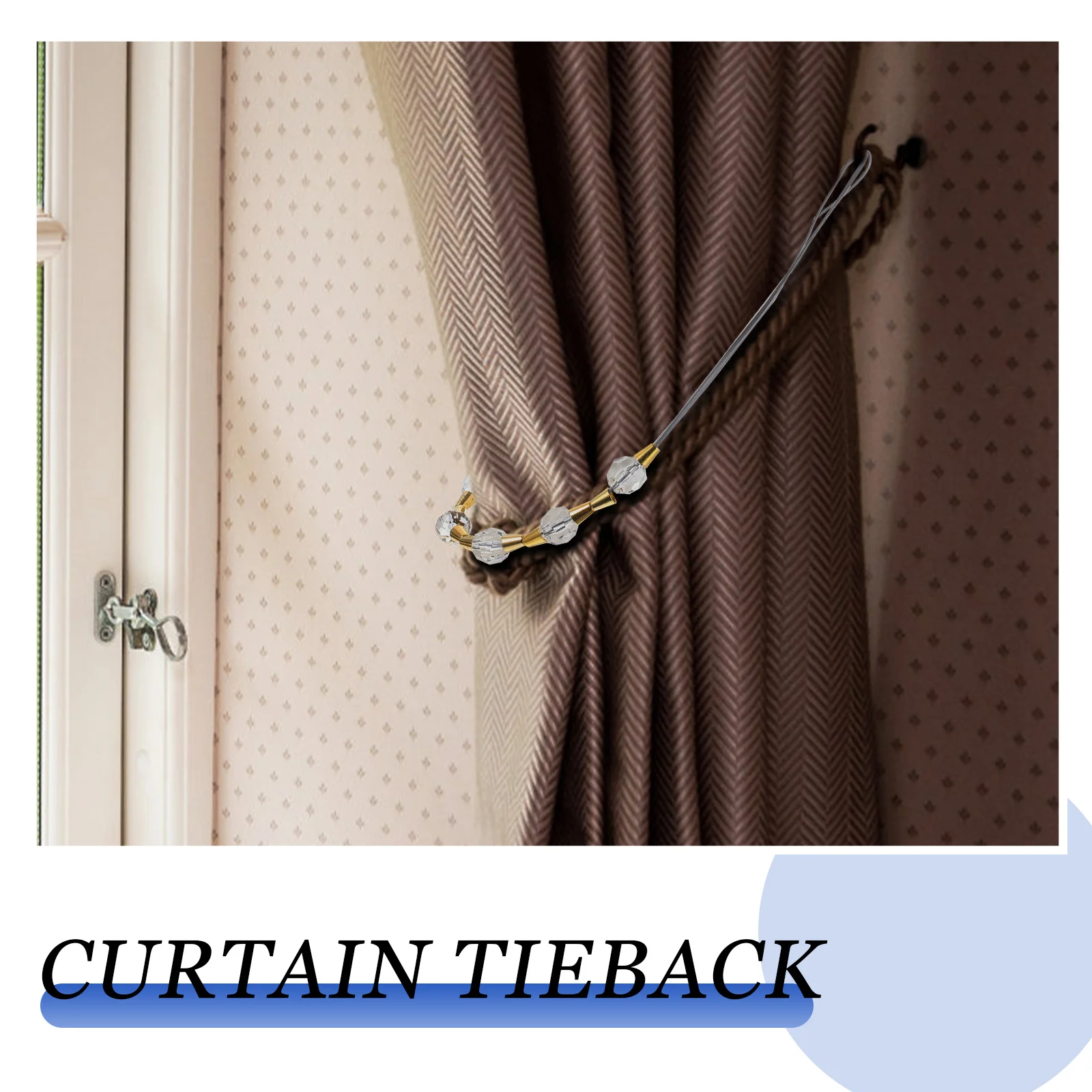 

2pcs Crystal Curtain Tiebacks Foldable Bead Adhesive Tassel Holdback Decorative Artificial Premium Materials Living Room