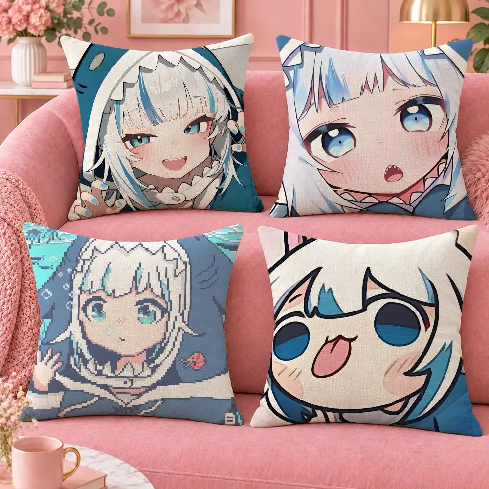 VTuber Cute Shark Gawr Gura Cushion Cover Cute Cartoon Throw Pillow Cover Soft Plush Cushion Cover Sofa Bedroom Home Decor