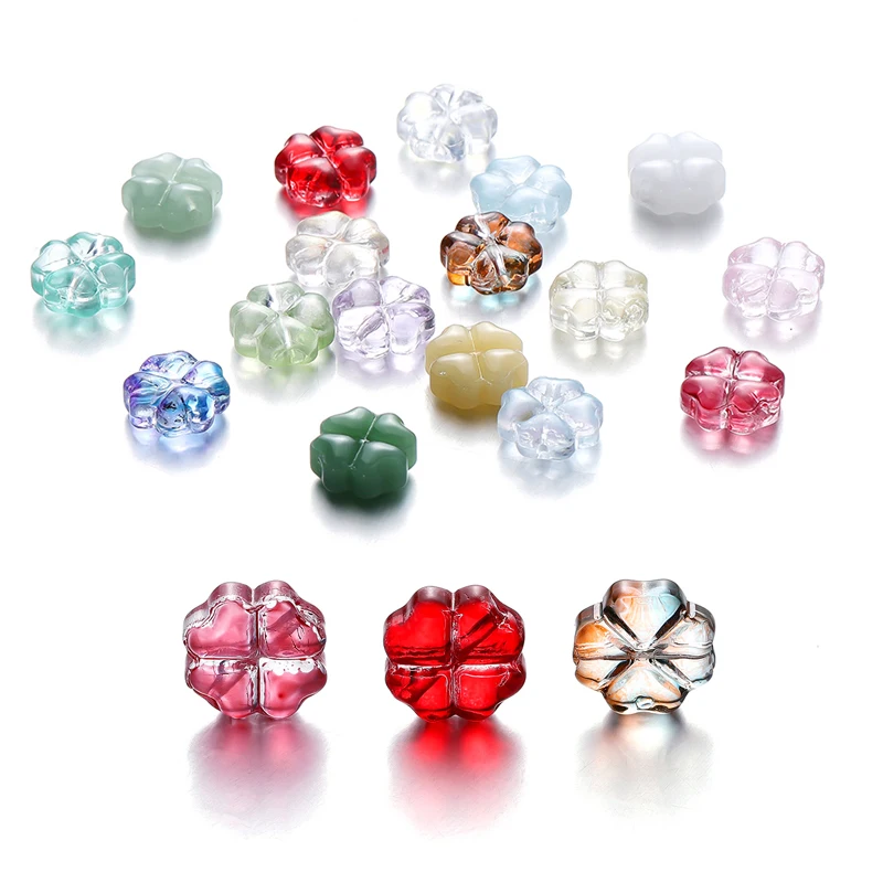 10 20pcs/bag Transparent Clover Shape Glass Beads Czech Lucky Bracelets Beads Fitting Jewelry Charm Crafts Accessories