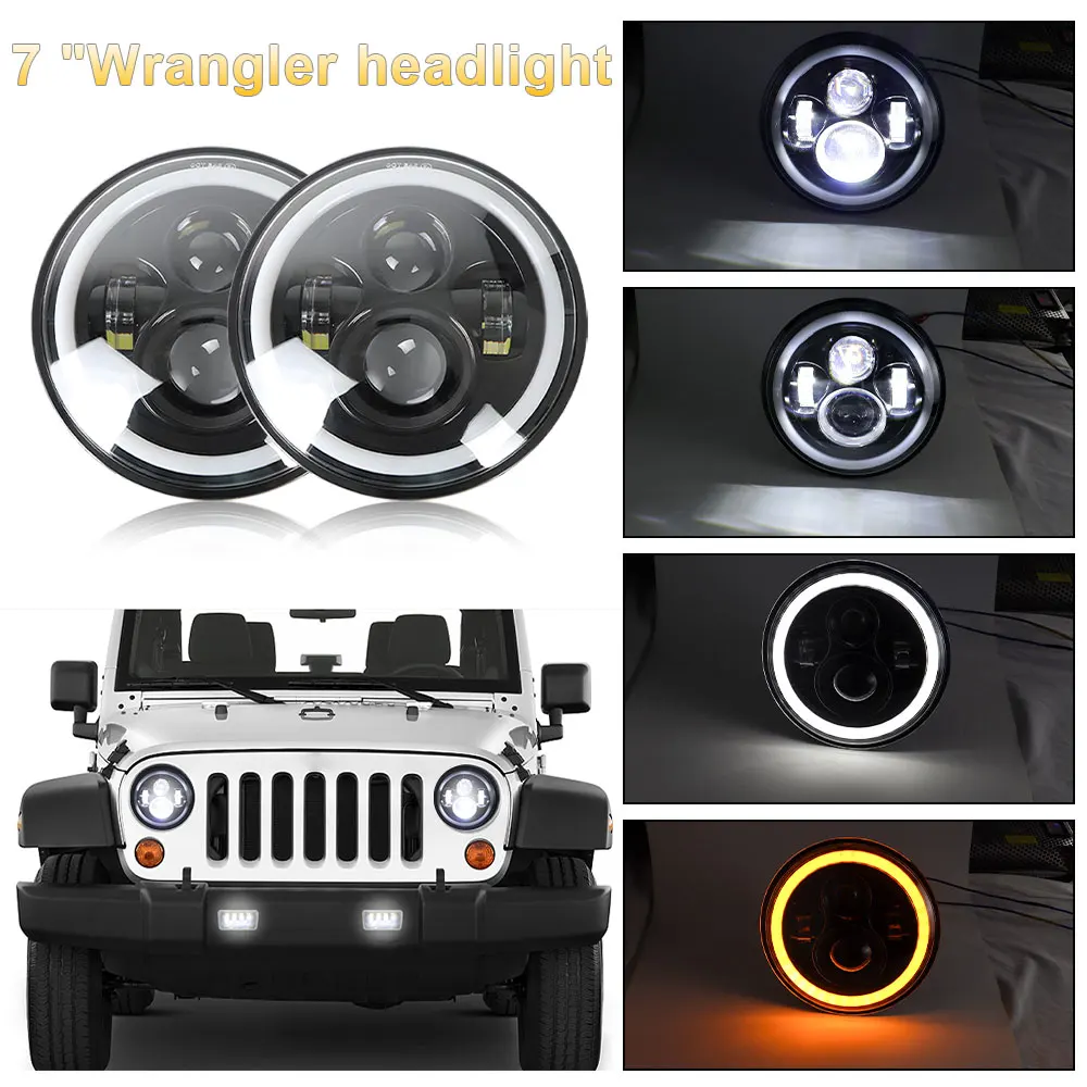 

Led Angel Eye 7 inch Headlight H4 Led for Auto DRL Motorcycle Ring Halo Turn Signal LED Lamp for lada niva suzuki samurai jeep