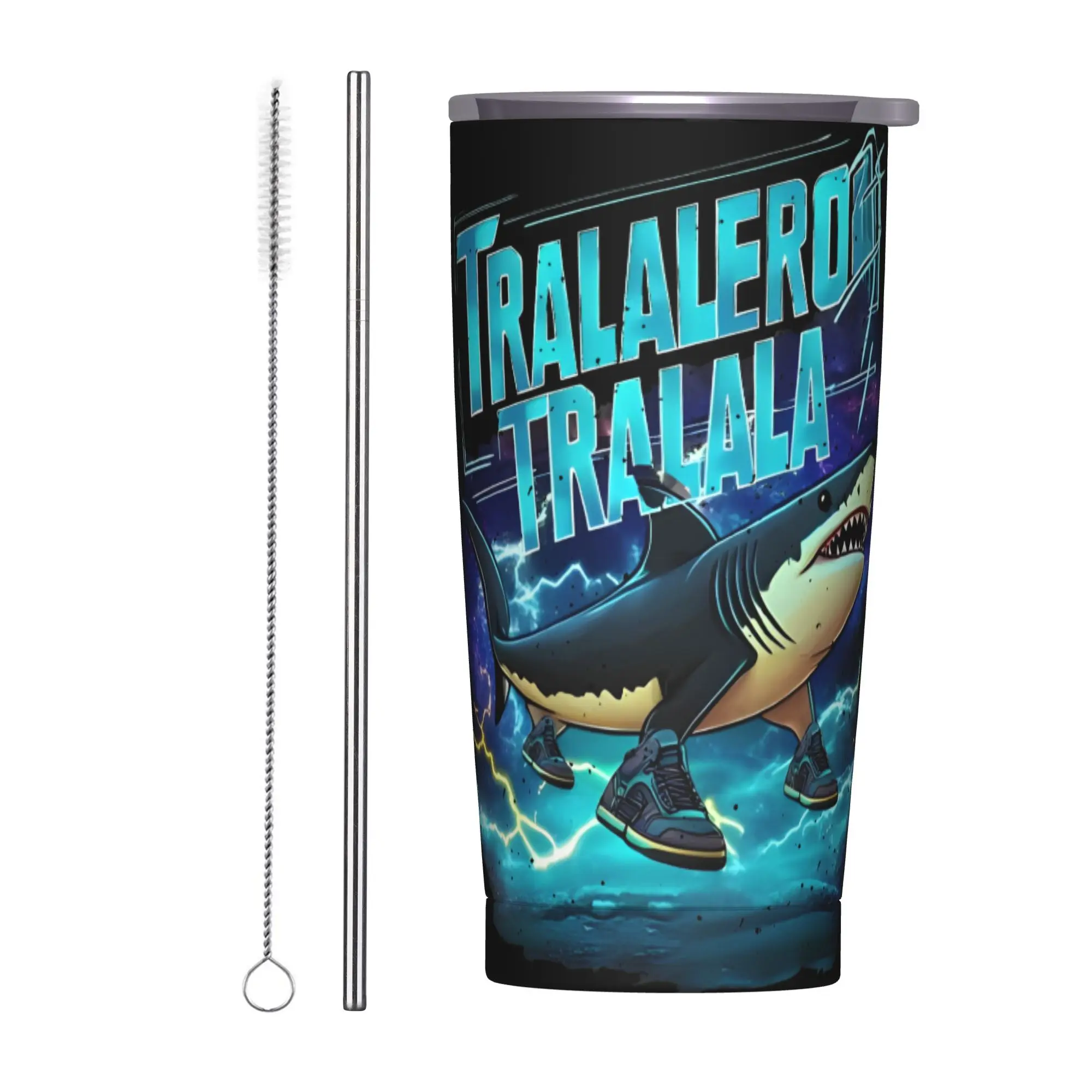 Tralalero Tralala Bootleg Brainrot Meme Insulated Tumbler with Straws Italian Brainrot Vacuum Thermal Mug Car Bottle Cups, 20oz