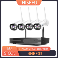 Hiseeu 10CH NVR 3MP WiFi Security System Kit, with 4 Cameras, Human Detection, IR Night Vision, 2-way Audio, IP66 Waterproof