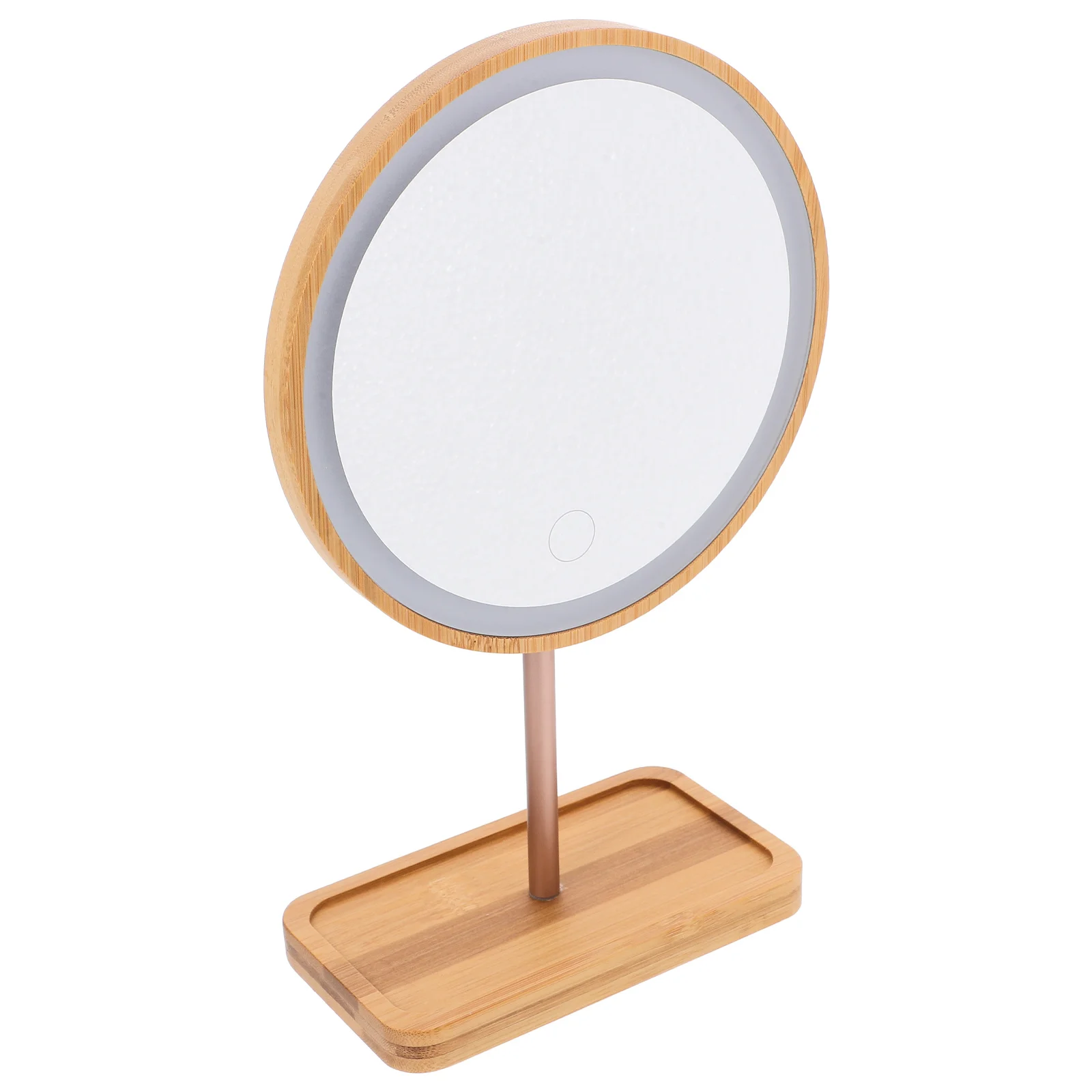Specchio per trucco da 1 pezzo con luce a LED Specchio cosmetico da tavolo in legno per bagno Camera da letto Uso da tavolo Design del vassoio portaoggetti
