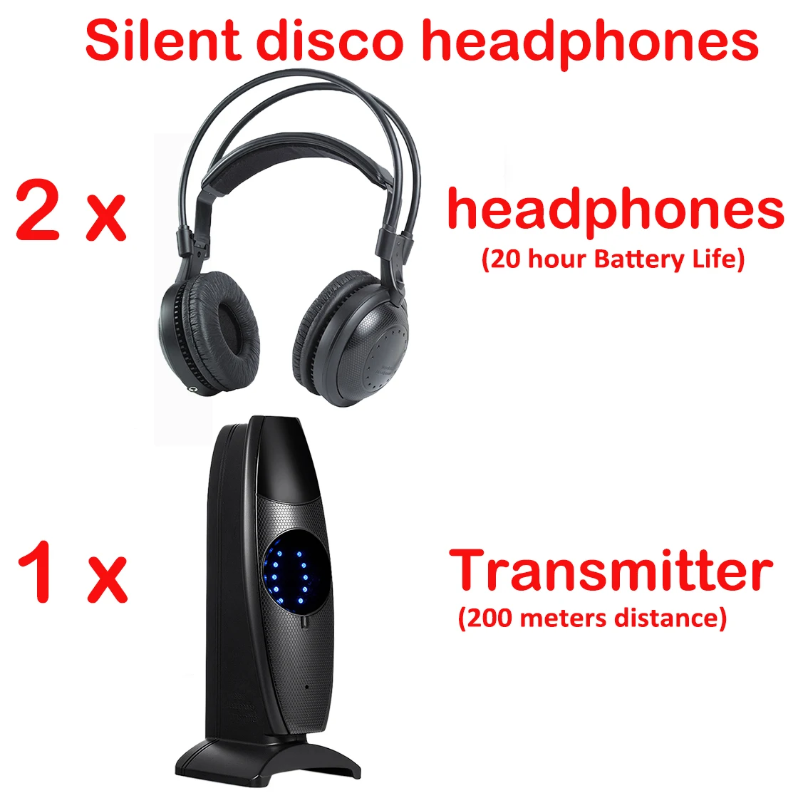 Ultra Llow Bass Silent Disco Wireless Headphones 2 Pcs With 1 Transmitter - For IPod MP3 DJ Music TV