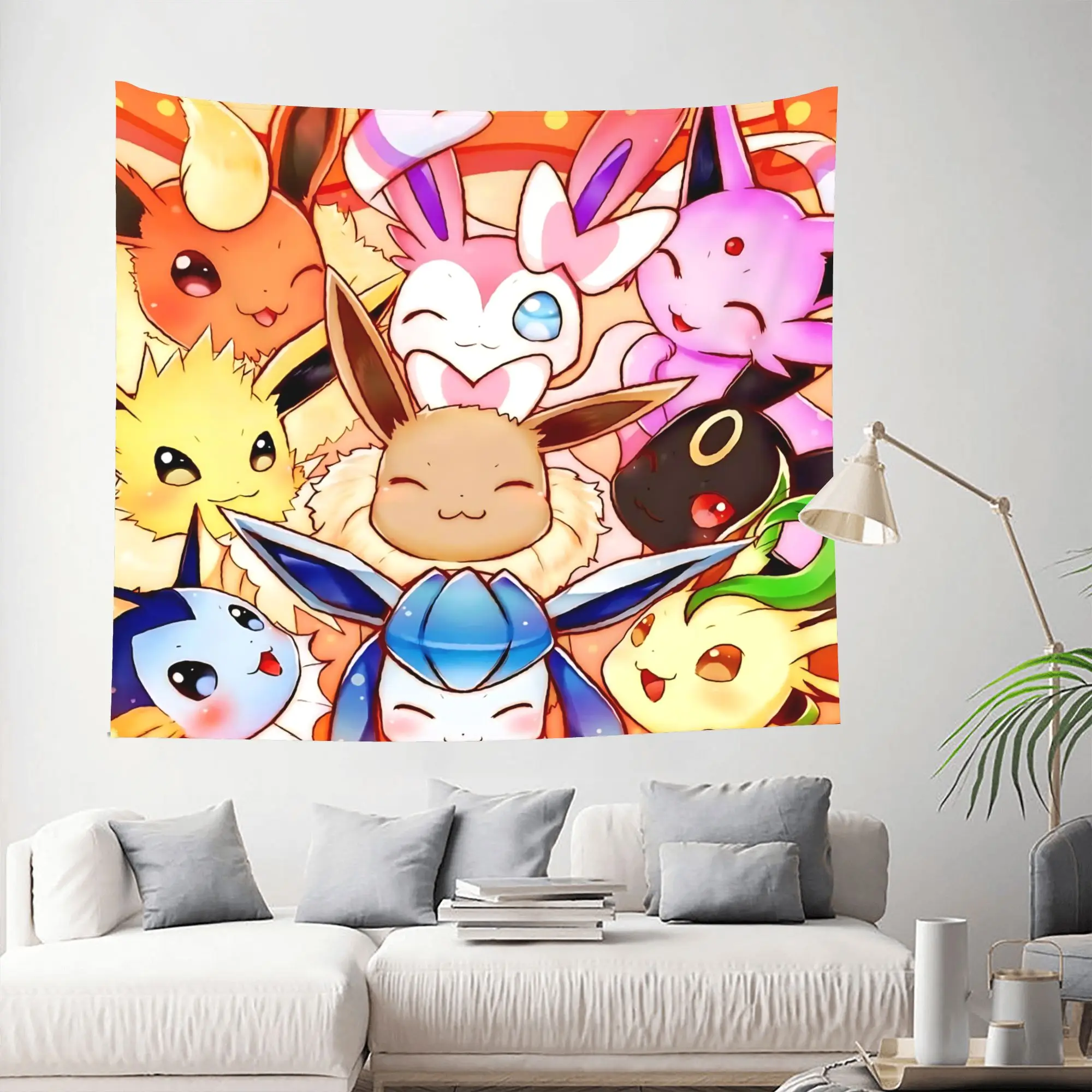 Customized Pokemon Eevee Eeveelution cutecore Tapestry Bedroom Decoration  Wall Hanging Blanket Tapestry Cool Stuff For Room