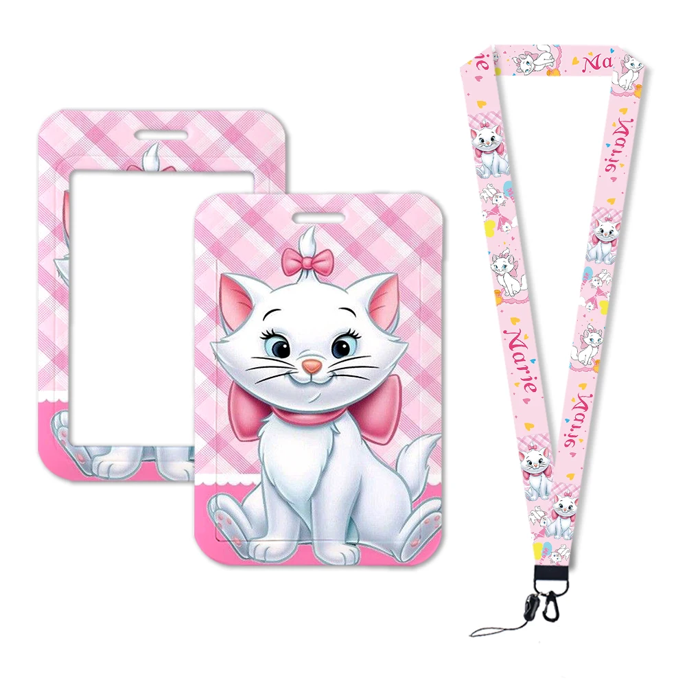 Disney Marie Lovely Cat ID Badge Holder Lanyards Pendant Girls Door Card Holders Neck Strap Keychain omen Credential Gift