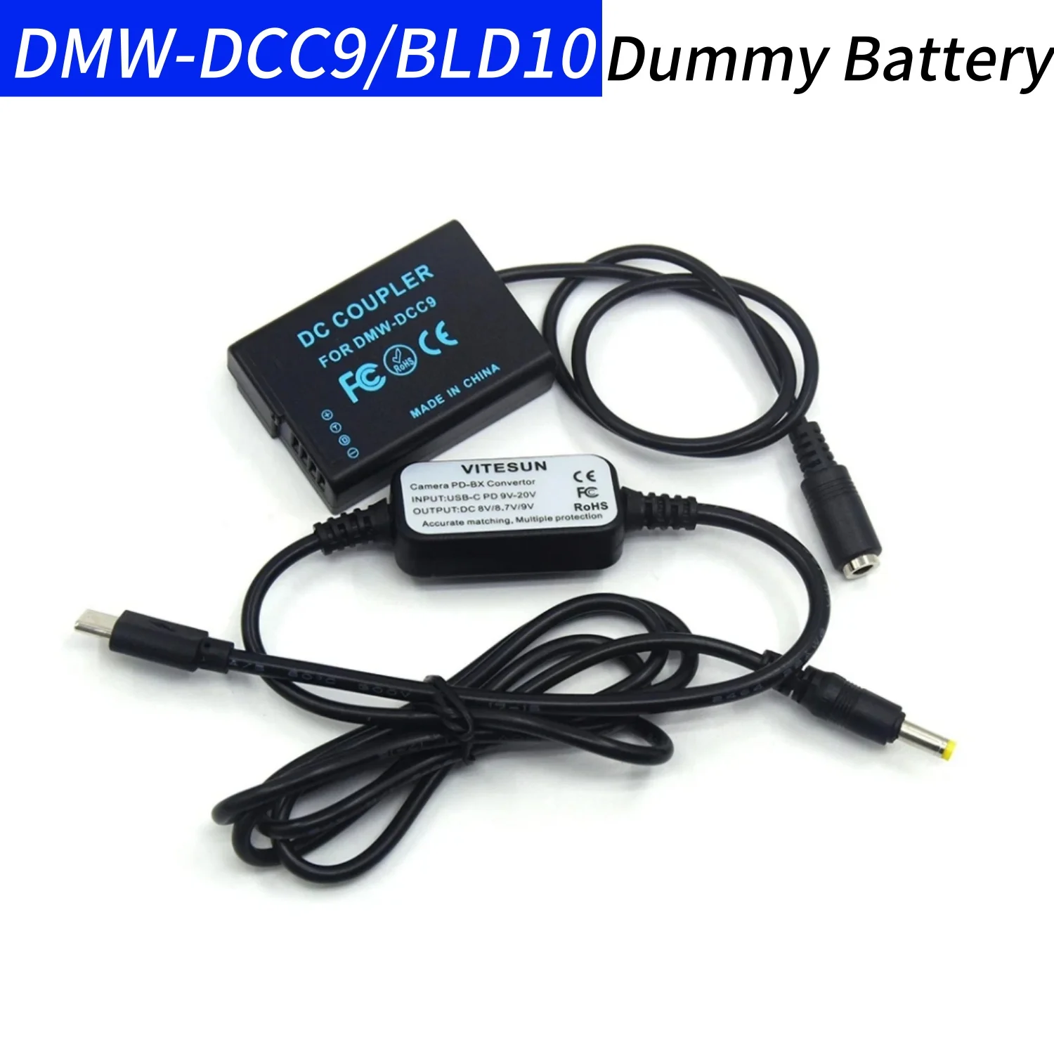 

DMW DCC9 DC Coupler BLD10 Dummy Battery&USB C DC Cable fit for Lumix DMC-GX1 DMC GF2 G3 G3K G3R G3T G3W G3EGK Camera