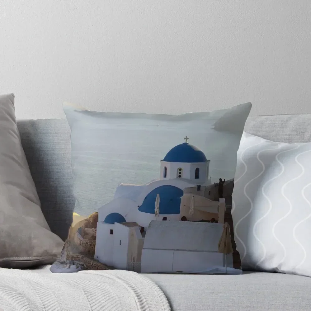

1 October 2016 White church with blue domes in Santorini, Greece Throw Pillow Cushions For Children autumn decoration pillow