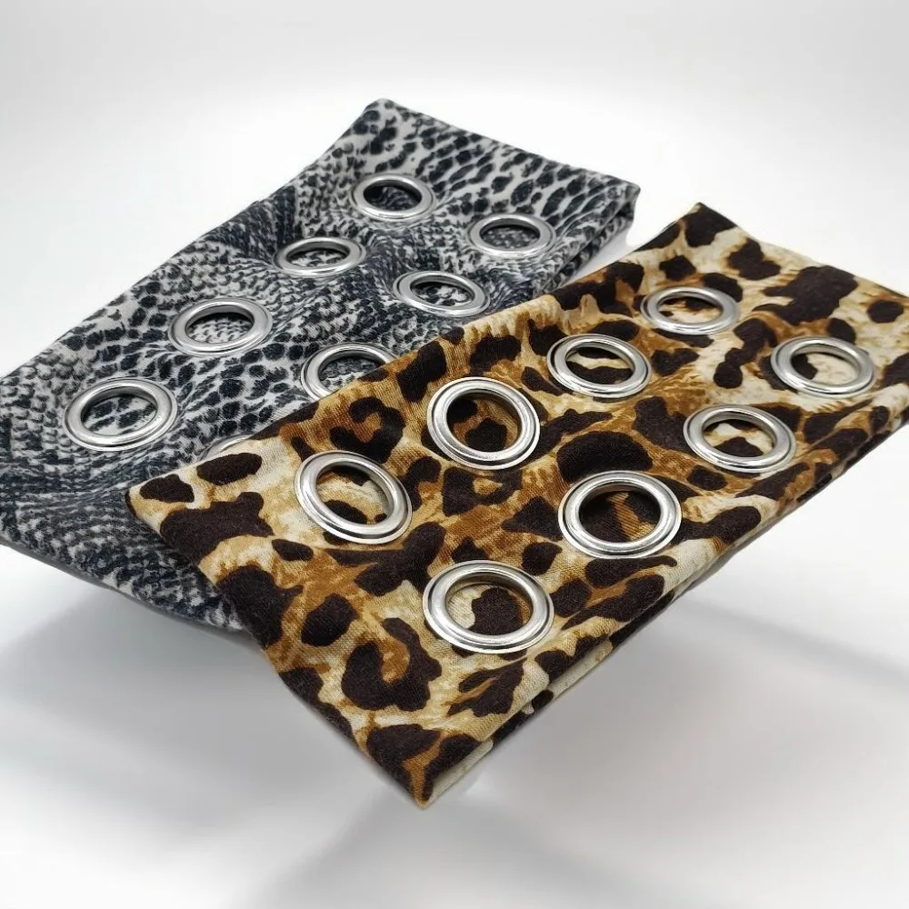 

Stretchy Punk Headwrap with Eyelets Metal Steampunk Hollowed Out Eyelets Headband Snake Print Leopard Print