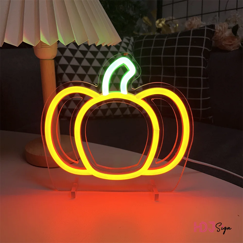 Pumpkin Design LED Neon Night Light Sign Home Girl Boy Bedroom Party Table Decor Desk Lamps Lights Kitchen Halloween Decoration