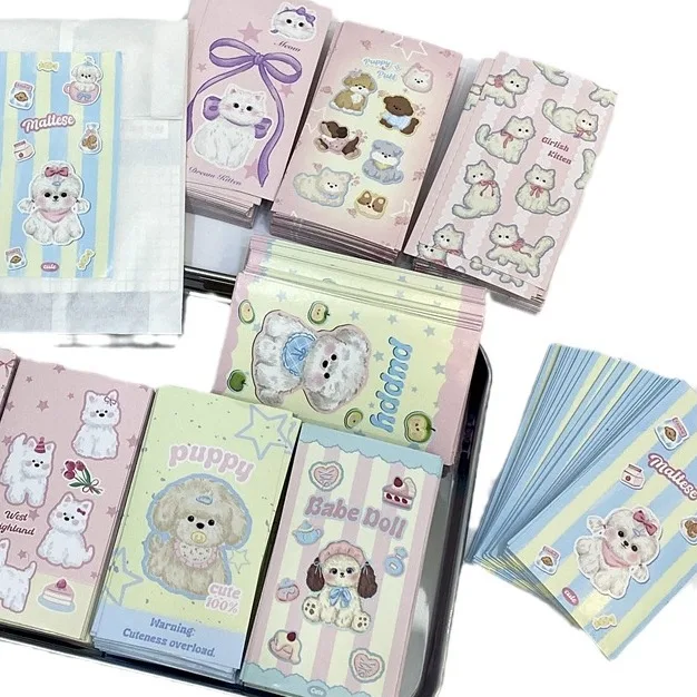 100pcs Hand-painted Ins Cat and Dog Sealing Sticker Cute Cream Sealing Sticker Packing Out Card Hand Account Special Sticker