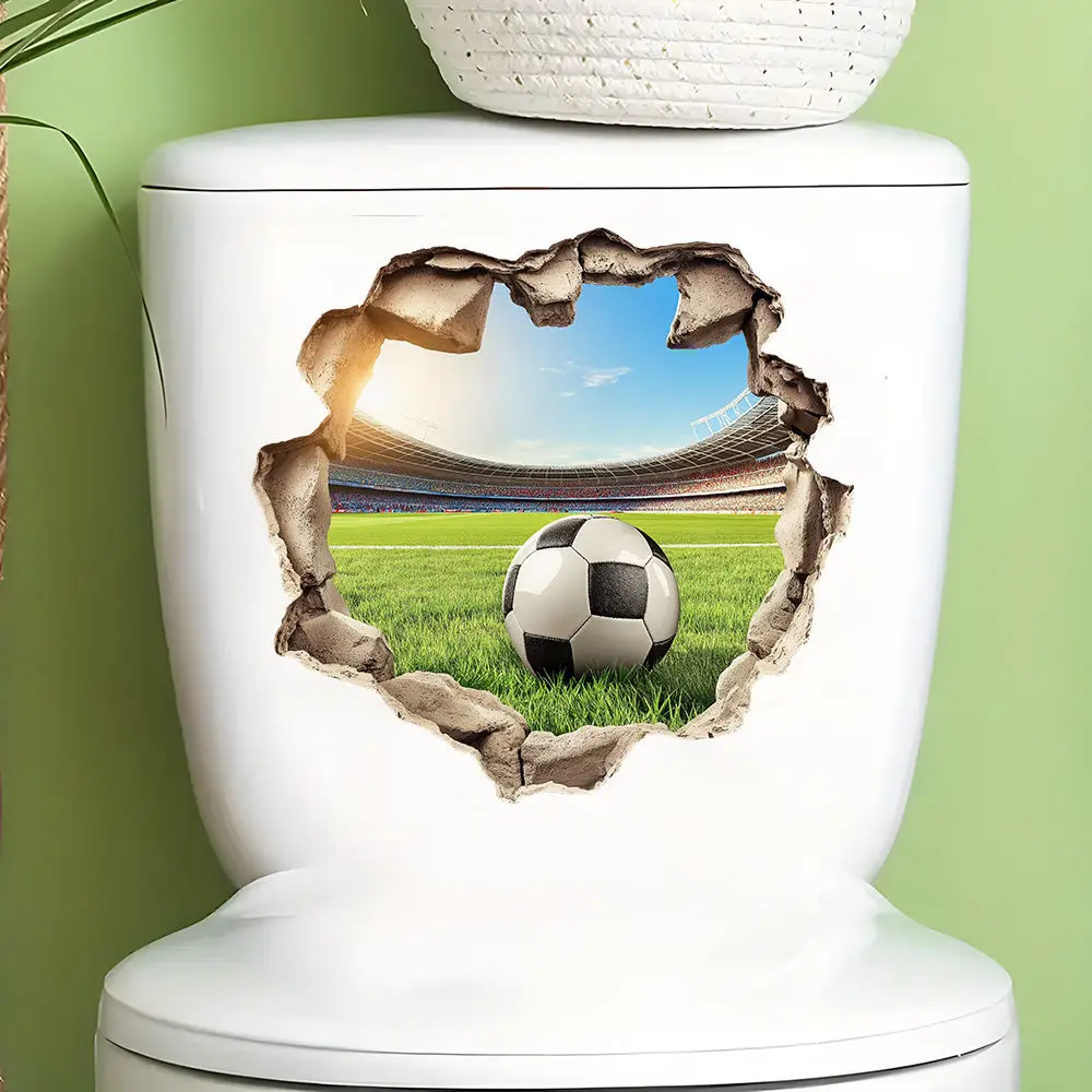 Soccer Theme Toilet Seat Sticker Waterproof PVC Decal Creative Bathroom Decor Sport Style Decorative Wall Art Home Ornament