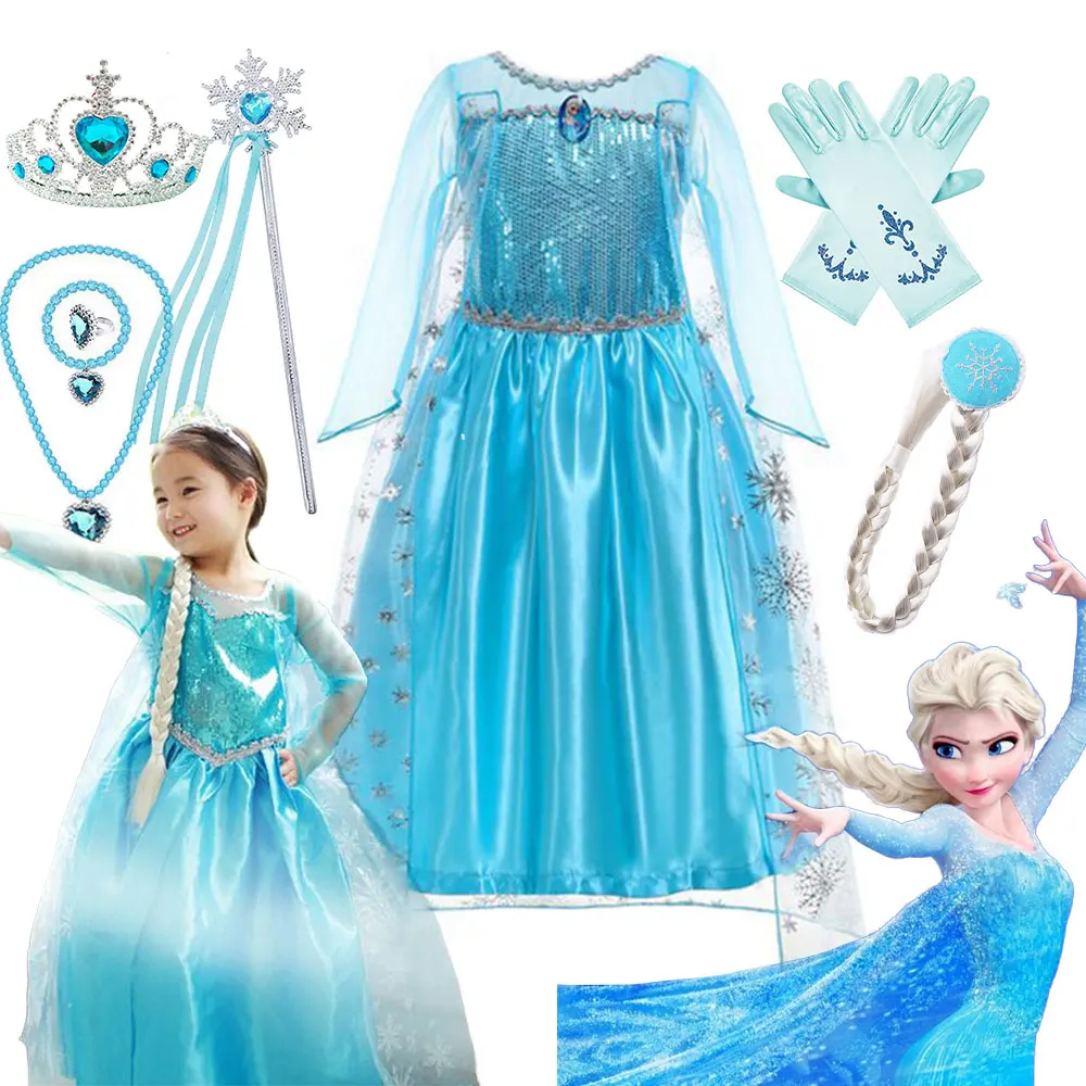 

Snow Queen Elsa Birthday Party Fantasy Toddler Film Frozen Cartoon Anime Costume Girls Princess Elsa Anna Dress Children Frocks