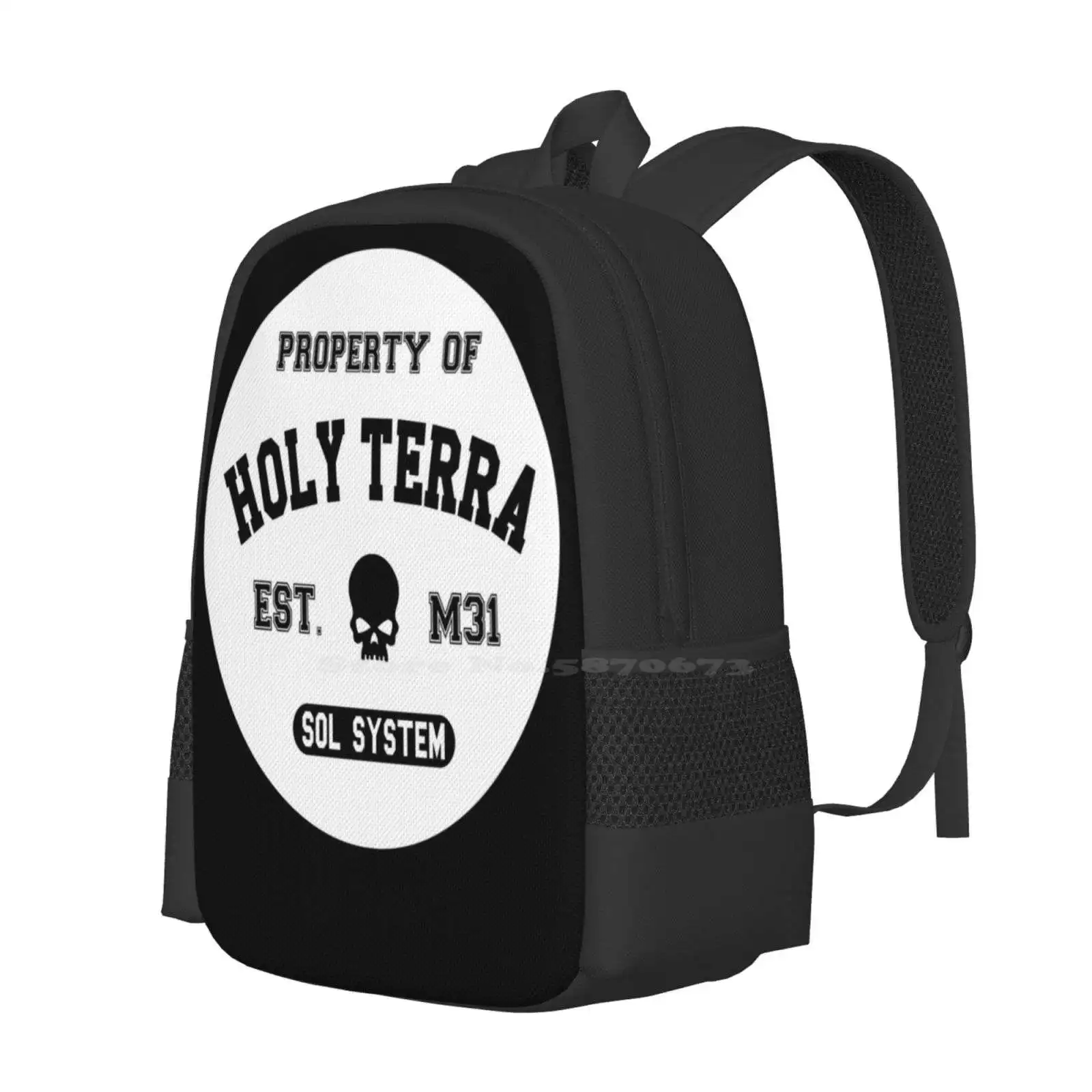 Mochila de diseño con estampado 3D de la propiedad de Terra, bolso para estudiantes, color negro